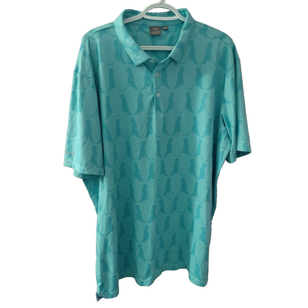 Ping Shirt Men's XL Green Golfer Print Short Sleeve Polo Golf Casual Sensor Cool